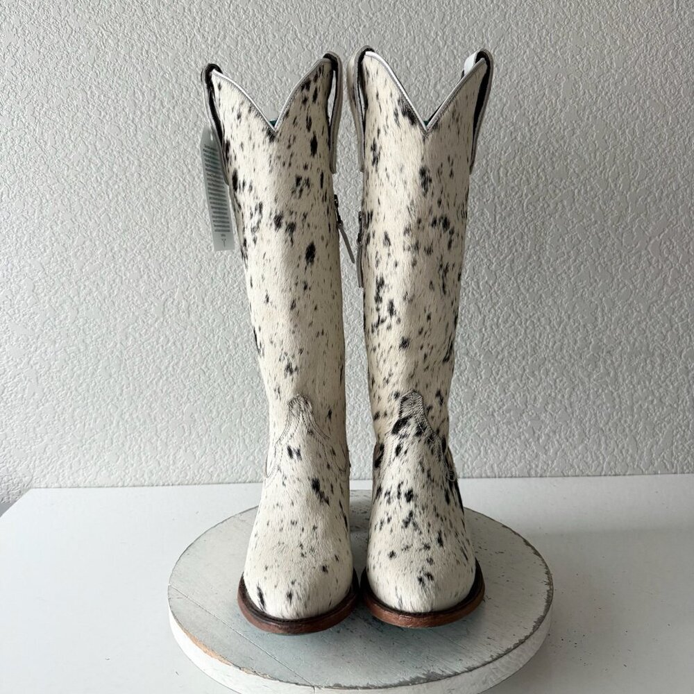 Lane Boots Womens Cowhide Cowboy Boots Tall Black Western Cow Skin Size 7.5 NEW - Picture 6 of 13